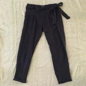 Linen High-Waist Cropped Capri Pants S